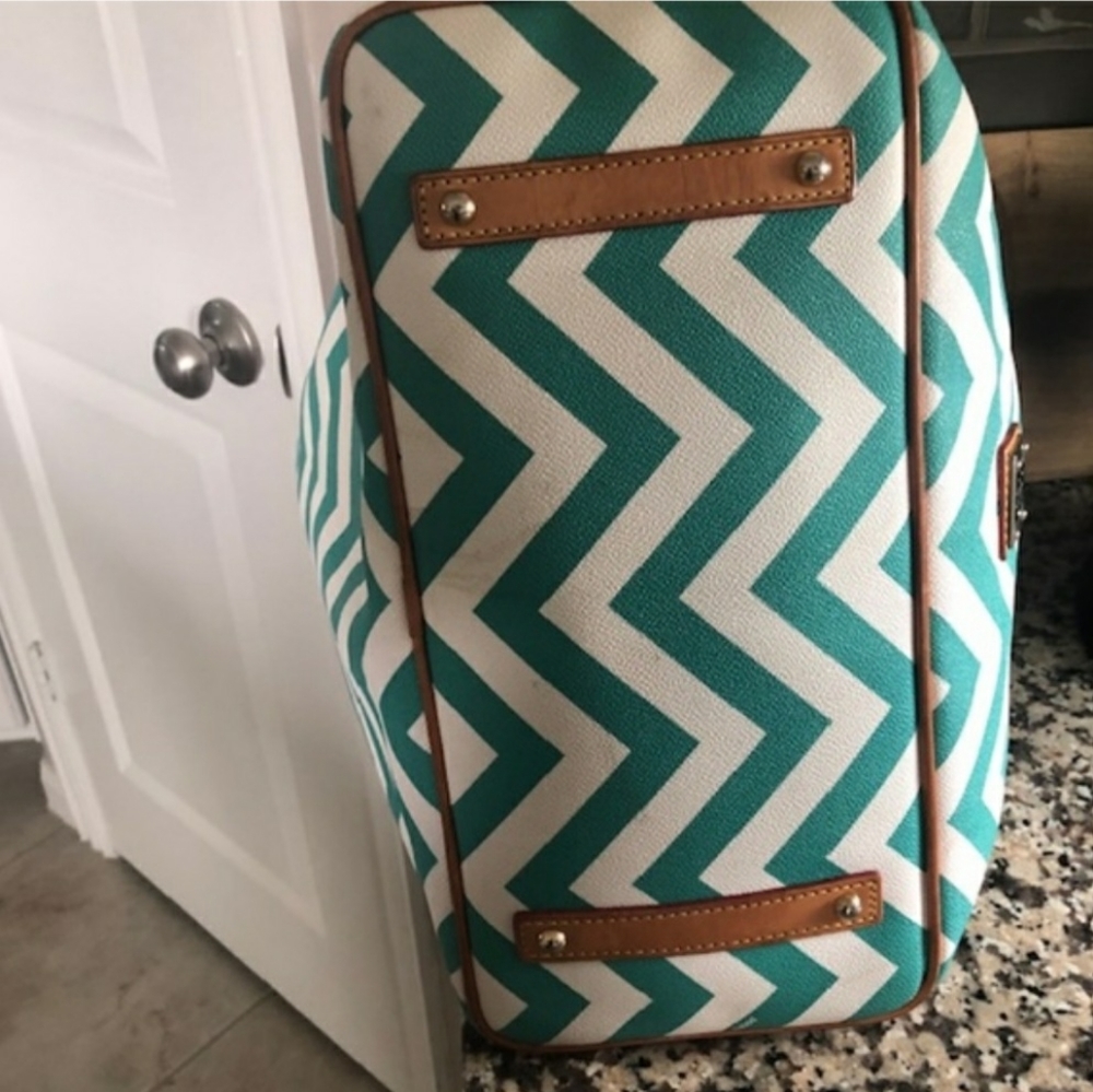 Douney and Bourke Teal Chevron tote